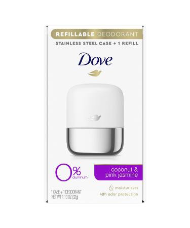 Dove Refillable Deodorant Starter Kit 0% Aluminum Coconut & Pink Jasmine Aluminum Free Deodorant 1.13 oz Coconut Jasmine 1.13 Ounce (Pack of 1)