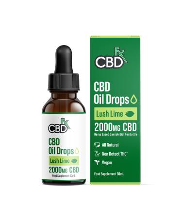 CBDFX 2000 mg CBD High Strength Flavoured CBD Oil Lush Lime Vegan Non-GMO Blended with MCT Oil Improved Purity All Natural No THC Green 30 ml (40 Days)