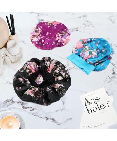 3 Pack Large Satin Bonnets for Women - Wide Band Silky Sleeping Cap Floral Print - One Size - Buy Online on GoSupps.com