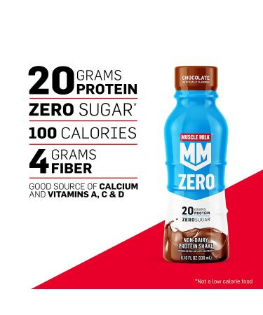 Muscle Milk Zero Protein Shake  Chocolate  11.16 Fl Oz Bottle  12 Pack  20g Protein  Zero Sugar  100 Calories  Calcium  Vitamins A  C & D  4g Fiber  Energizing Snack  Workout Recovery  Packaging May Vary Bottle Chocolate 11.2 Fl Oz (Pack of 12) - Buy Online on GoSupps.com