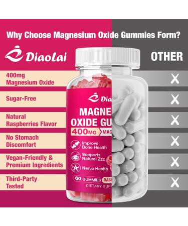 Magnesium Oxide Gummies 400mg for Nerve & Muscle Support - Chewable Supplement for Adults & Kids Sugar-Free Non-GMO Raspberry Flavor 60 Count - Buy Online on GoSupps.com