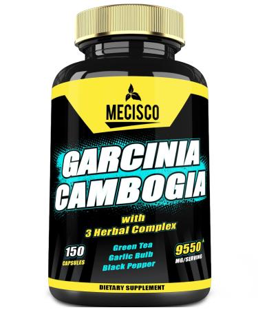 Pure Garcinia Cambogia 9550mg for 5-Month Supply - 4in1 Natural Appetite and Body Control Supplement for Women & Men - 150 Vegan Capsules