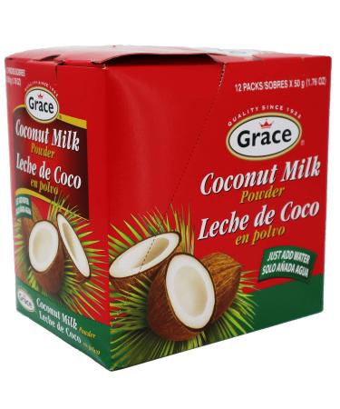 Grace Dry Coconut Milk Powder 12 Pack - No Preservatives - Just Add Water - Milk Substitute for Coffee, Smoothies, Baking, Curries - Bonus Recipe eBook - 1.76 oz - Buy Online on GoSupps.com