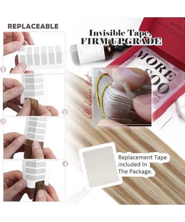 Moresoo Blonde Tape in Hair Extensions - Real Human Hair Medium Blonde with Platinum Highlights | 16 Inch 20 Pieces/50g #P6/60 - Buy Online on GoSupps.com