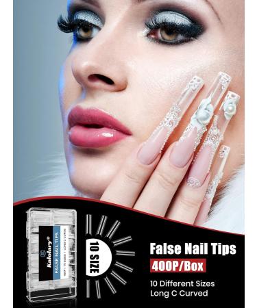 Kalolary Clear Extra Long C Curved False Nail Tips 400p Extra Long Nail Tips C/U Curve Half Cover False Nails French False Nail Tips with Box - Buy Online on GoSupps.com