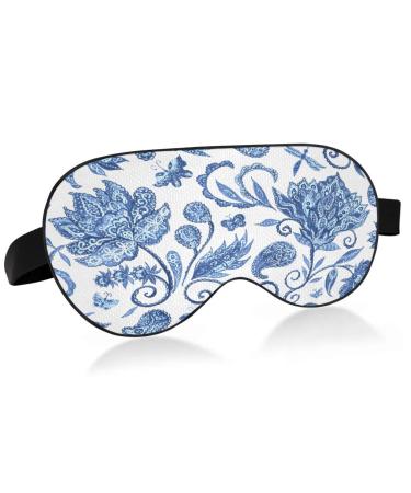 WELLDAY Sleep Mask Blue White Floral Night Eye Shade Cover Soft Comfort Blindfold Blockout Light Adjustable Strap for Men Women