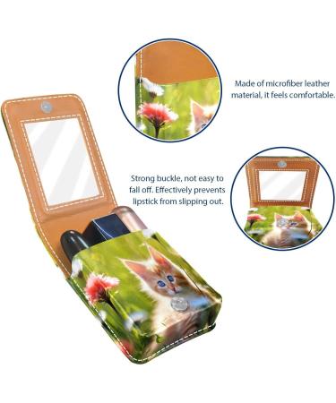 Buy Cute Leather Lipstick Case with Mirror - Mini Organizer for Lip Gloss & Lipstick - Kitty & Floral Design - Buy Online on GoSupps.com
