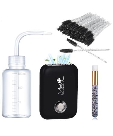 Lash Extension Supplies, AREMOD Eyelash Cleaner Kit for Extensions with USB Mini Lash Fan Dryer 50 Eyelash Brush 1 Nose Blackhead Facial Cleaning Brush 1 Plastic Wash Bottle(Black)