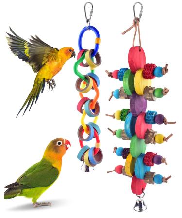 Bissap 2PCS Bird Chew Toys, Multicolored Bagel Cascade Bird Parrot Toy Biting Paper Cardboard Olympic Rings Conures Toys for Amazon Cockatiels Cockatoos Macaws and Similar Sized Pet Birds