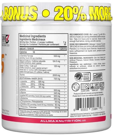 ALLMAX Nutrition - AMINOCUTS (A:CUTS) - Weight-Management BCAA (L-Carnitine + Taurine + Green Coffee) - Watermelon - 252 Gram - 36 Servings Watermelon 36 Servings (Pack of 1) - Buy Online on GoSupps.com