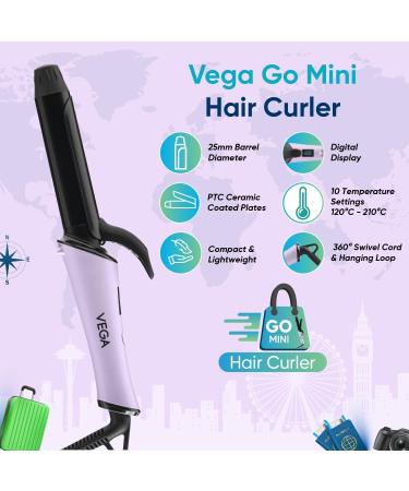 VEG A Mini Hair Curler for Women - 25mm Barrel Ceramic Coated Auto Cut-Out | Travel-Friendly Go Mini Series Vhch-08 - Buy Online on GoSupps.com