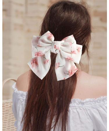 AWAYTR Chiffon Bow Barrettes Hair Clips - 2 Pack Flower Elastic Hair Bows for Wedding Party - White and Pink - Buy Online on GoSupps.com