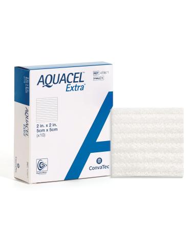 AQUACEL Extra 2"x2" Hydrofiber Two-Dimensional Dressing, Soft Absorbent Non-Woven Wound Dressing, 420671, Box of 10