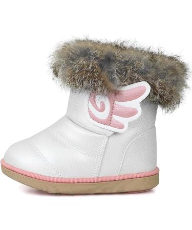 MINBEI Baby Girls Waterproof Winter Snow Boots - Soft Leather Booties for Toddler Girls | 12 UK Child | White - Buy Online on GoSupps.com