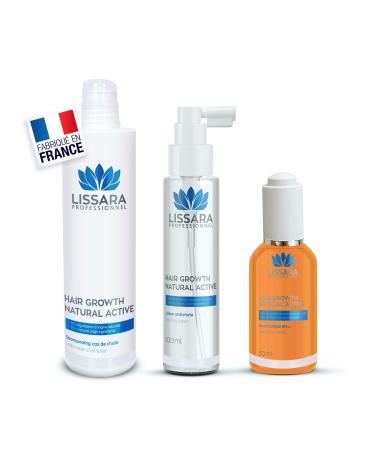 LISSARA - Anti Hair Loss Treatment with Natural Active Ingredients Stimulates Hair Growth Shampoo 200 ml Lotion 100 ml Serum 50 ml Sulphate-free and Paraben-free - MADE IN FRANCE