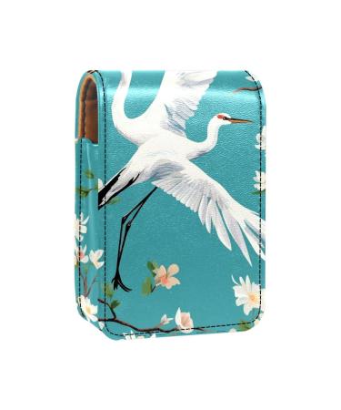 Travel Lipstick Organizer Case Lipstick Case Portable Makeup Bag With Mirror Crane Floral Green Background P004b0dheb