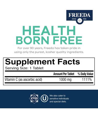 FREEDA Timed Release Vitamin C 1000mg Slow-Release for All-Day Immune & Antioxidant Support Gentle on Stomach Kosher & Vegan High-Absorption Tablets (100 Tablets) 100 Count (Pack of 1) - Buy Online on GoSupps.com