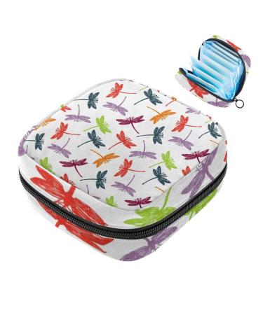 Colorful women's napkin storage bag with dragonfly motif portable period pocket for women teenagers girls menstrual cups breastfeeding pillow holder 7