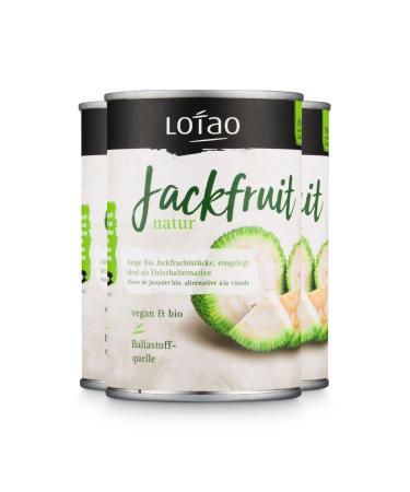 Lotao Bio Jackfruit Nature: Young Jackfrucht pieces in the can 3x400g |Vegan meat replacement: fresh natural and without additives or soy |Ideal for vegan roulades goulash curry and Co. 400 g (3 -pack) - Buy Online on GoSupps.com