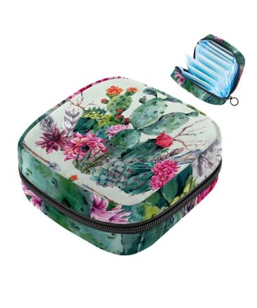 Women's binding-up bags watercolor cactus flowers women bonded bag tampon storage bag zip pockets menstrual tie bags multi04