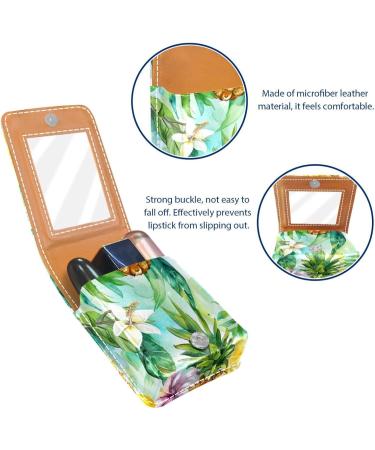 Buy Leather Lipstick Case with Mirror - Mini Lip Gloss Organizer | Tropical Fruit Flower Design - Buy Online on GoSupps.com
