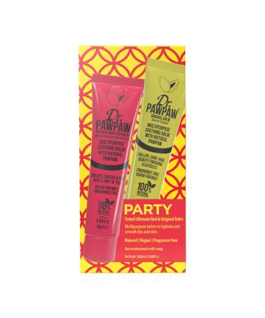 Dr. PawPaw Party Set - Multipurpose Soothing and Tinted Hydrating Lip Balm Giftset - Ultimate Red and Original Balm - Gluten Free - 2 pc