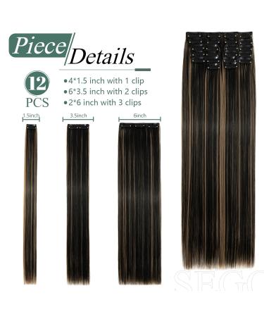 SEGO 12 PCs Clip In Hair Extensions - Real Hair 22 Clips 55 cm Natural Black & Coffee Brown 180g - Affordable & Smooth Full Head Solutions - Buy Online on GoSupps.com