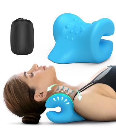 Mazori Odorless Neck Stretcher for Neck Pain Relief 2 Modes, Neck Cloud Cervical Neck Traction Device Pillow for Spine Alignment, Chiropractic Neck and Shoulder Relaxer for TMJ Headache Muscle Tension Blue