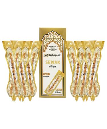 HERBOGANIC Sewak Natural Miswak Traditional Toothbruh 12 Pack No Flavor All Natural for Oral Health  Hygiene  Fresh Breath  Whiter Teeth  Chemical Free  Light Weight  Vacuum Sealed 12 Count (Pack of 1)