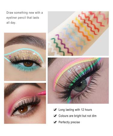 12-Piece Waterproof Neon Colored Eyeliners Twist Up Pencil Set for Women - Long Lasting Matte Finish - Eye Makeup Pencils in Vibrant Shades - Buy Online on GoSupps.com