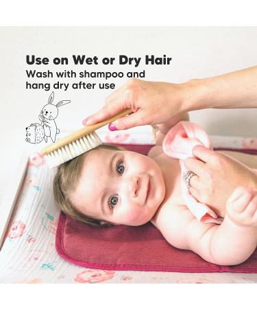 Soft Goat Bristle Baby Hair Brush and Comb Set | Natural Wooden Hairbrush for Infant & Toddlers | Ideal Scalp Grooming Solution | Perfect Baby Shower Gift - Buy Online on GoSupps.com