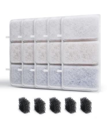 Petory 5 Replacement Filters & 5 Foam Filters for 74oz/2.2L Automatic Pet Water Fountain Cat Water Dispenser