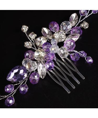 JWICOS Crystal Bride Wedding Hair Comb - Purple Rhinestone Bridal Hair Clip for Women and Girls | Glitter Wedding Hair Accessories - Buy Online on GoSupps.com