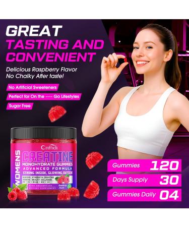 Creatine Monohydrate Gummies 6000MG Pre-Workout for Women, Creatine Gummies with Collagen, BCAA 2:1:1, Zinc & Taurine for Muscle Support, Enhance Strength & Booty, Gluten-Free, 120 Counts Raspberry 120 Count (Pack of 1) - Buy Online on GoSupps.com