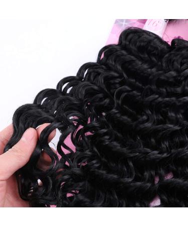 Frelyn Deep Wave Curly Synthetic Hair Weave Bundles 16-20 Inches Black - 4 Pack | High Heat Resistant Soft Fiber - Buy Online on GoSupps.com