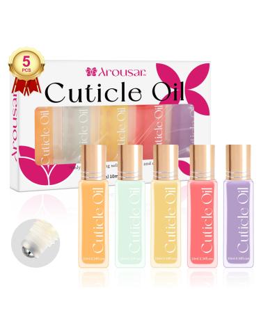 Arousar Cuticle Oil 5pcs 10ml Nail Oils Set Rollerball Applicator for Nails Natural Cuticle Care Kit Essential Oils for Nails Smoothing Nourishing and Moisturizing Sweet Almond B-Almond/ Vanilla/ Honey Milk/ Rose /Lavender