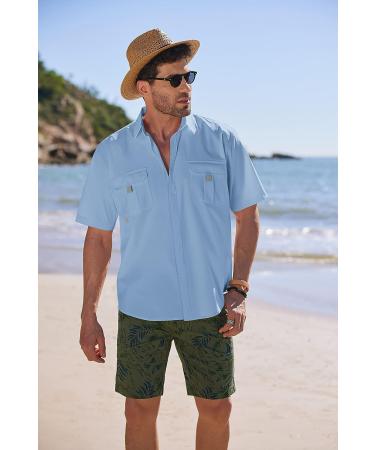 COOFADNY Men's Waterproof SPF Fishing Shirt - Light Blue, Small - Buy Online on GoSupps.com