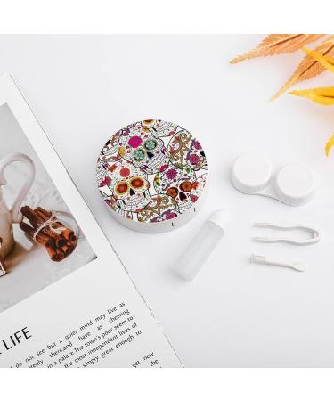 Halloween Sugar Skulls Round Case For Contact Lens Kit Storage Box with Mirror Printed - Buy Online on GoSupps.com