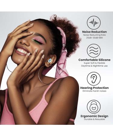 Buy Ear Plugs for Sleeping - 2 Pairs of Reusable Noise Reduction Earplugs (25dB-30dB) with 8 Tips | Soft Hearing Protection for Concerts Study & Work - Blue - Buy Online on GoSupps.com