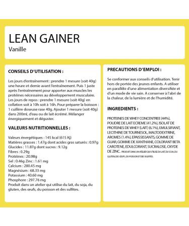 LEAN GAINER + 50% Bi Source Native Protein Enriched with Minerals Progressive Mass Gain Optimized Recovery Vanilla 1.5 kg Eric Favre - Buy Online on GoSupps.com