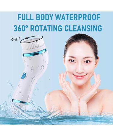 Rechargeable Electric Facial Cleansing Brush - Exfoliator with Vibration Massage & 3 Soft Replacement Heads for Deep Pore Cleansing - Blue - Buy Online on GoSupps.com