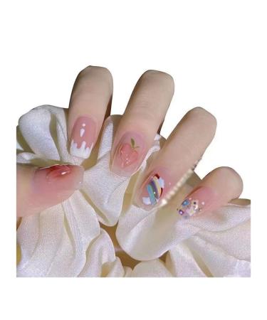 Nail Wearing False Nail Patch Rainbow Peach Detachable Short Style(S)