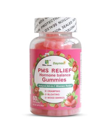 PMS Relief Hormone Balance Gummies Menstrual Cramp Relief Alleviates Cramps Bloating Mood Swings Hot Flashes & Night Sweats Strawberry Flavor 60 Count