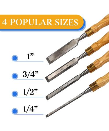 Schaaf Tools 4-Piece Wood Chisel Set | Finely Crafted Woodworking Hand Tools | Durable Cr-V Steel Bevel Edged Blade  Tempered to 60HRc | Tool Roll Included - Buy Online on GoSupps.com