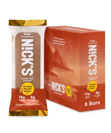 Nick's Smak Bar, Refrigerated Protein Bar, No Added Sugar, Keto Snack, 14g Protein, Meal Replacement Bar, Healthy Snack Bar, 6g net carbs, 8 Count, Chocolate Peanut Butter