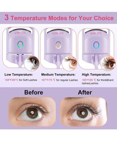 FIBOTY Heated Eyelash Curler with Comb and Eyeliner Brushes - 3 Heating Modes for Natural Curling (Purple) - Buy Online on GoSupps.com