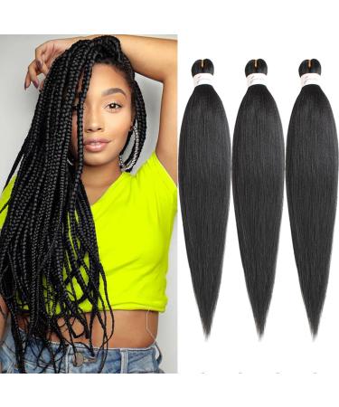 Xtrend 3packs Easy Braids Pre-Stretched Braiding Hair 20 Inch Ez Braiding Hair Professional Hot Water Setting Synthetic Fiber for Crochet Braiding Hair Yaki Texture Braiding Hair Extensions with 3) 1b#