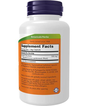 NOW Supplements Eleuthero 500mg Adaptogenic Herb 100 Veg Capsules - Buy Online on GoSupps.com
