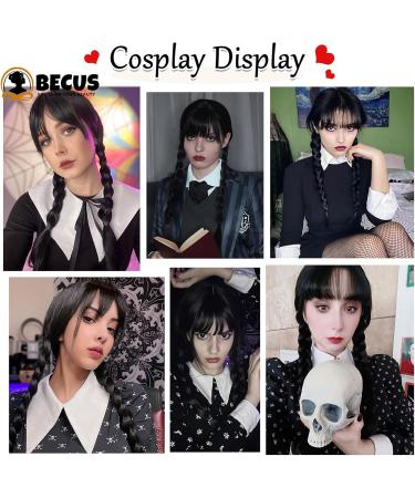 BECUS Long Braid Wigs for Women Long Black Braided Wig with Fringe Cosplay Costume Party Wigs for Family A- Wednesday Black - Buy Online on GoSupps.com