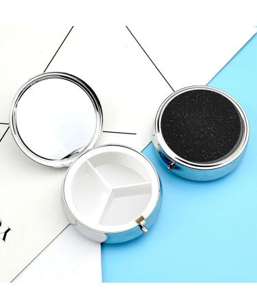 Buy Round Black Glitter Pill Box - 3 Compartment Portable Medicine Organizer | Stylish Decorative Metal Pocket Pill Case - Buy Online on GoSupps.com